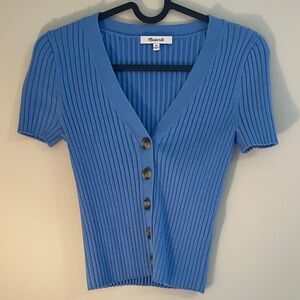 Madewell XS, cropped Blue Ribbed Button-Up Cardigan